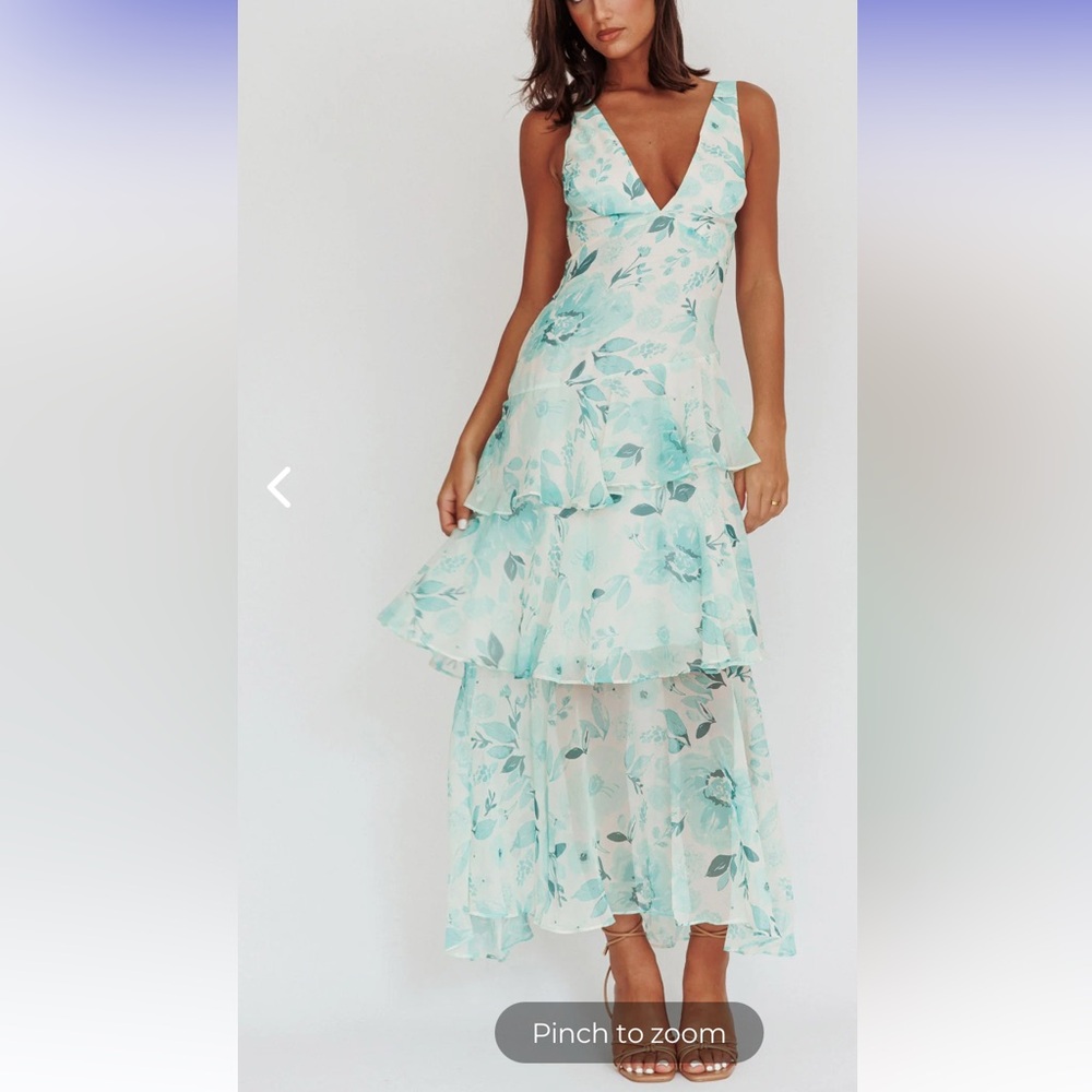 Veda Strappy Back Ruffle Maxi Dress Floral Green